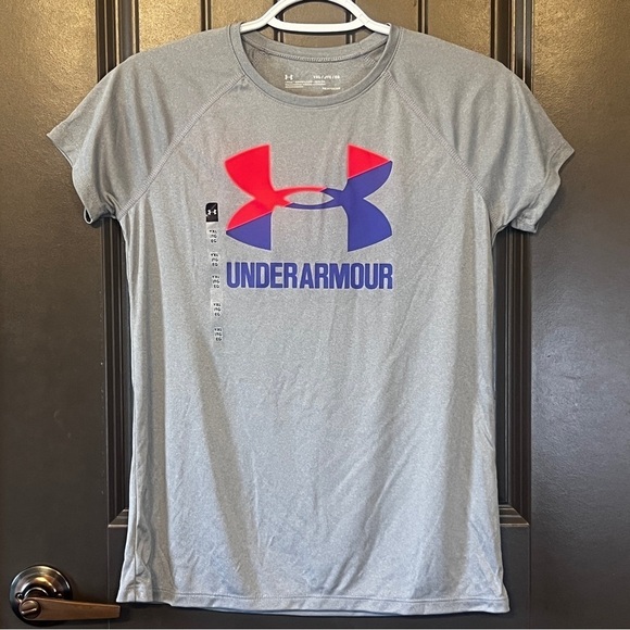 Under Armour Other - NWT UNDER ARMOUR Big Girl Big Purple/Pink Logo Gray Tee Shirt, Size X-Large
